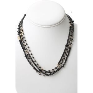 Designer Womens 925 Silver Onyx Bead Station Necklace 70" 29.6g